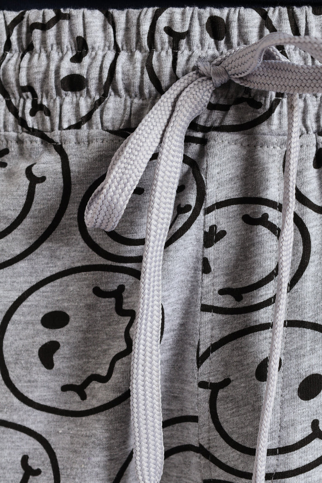 Smiley Faces Print Knit Shorts - Grey Melange
