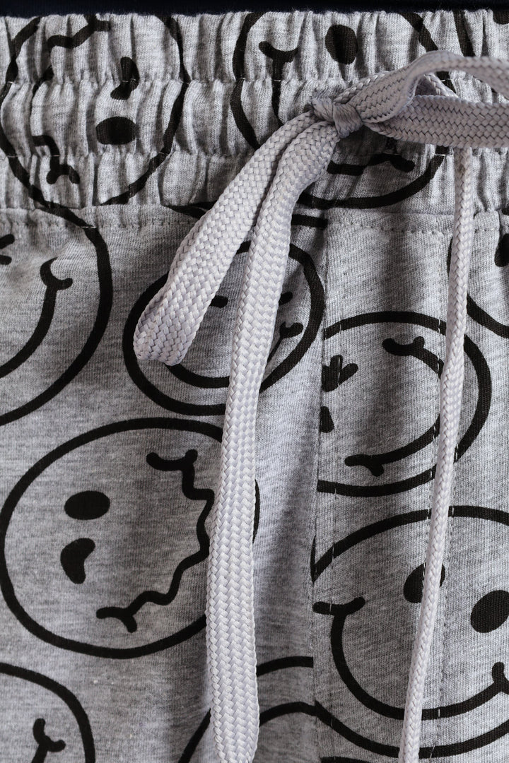 Smiley Faces Print Knit Shorts - Grey Melange
