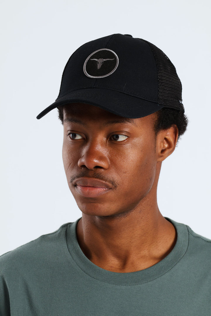 Bull Patch Trucker Cap - Black