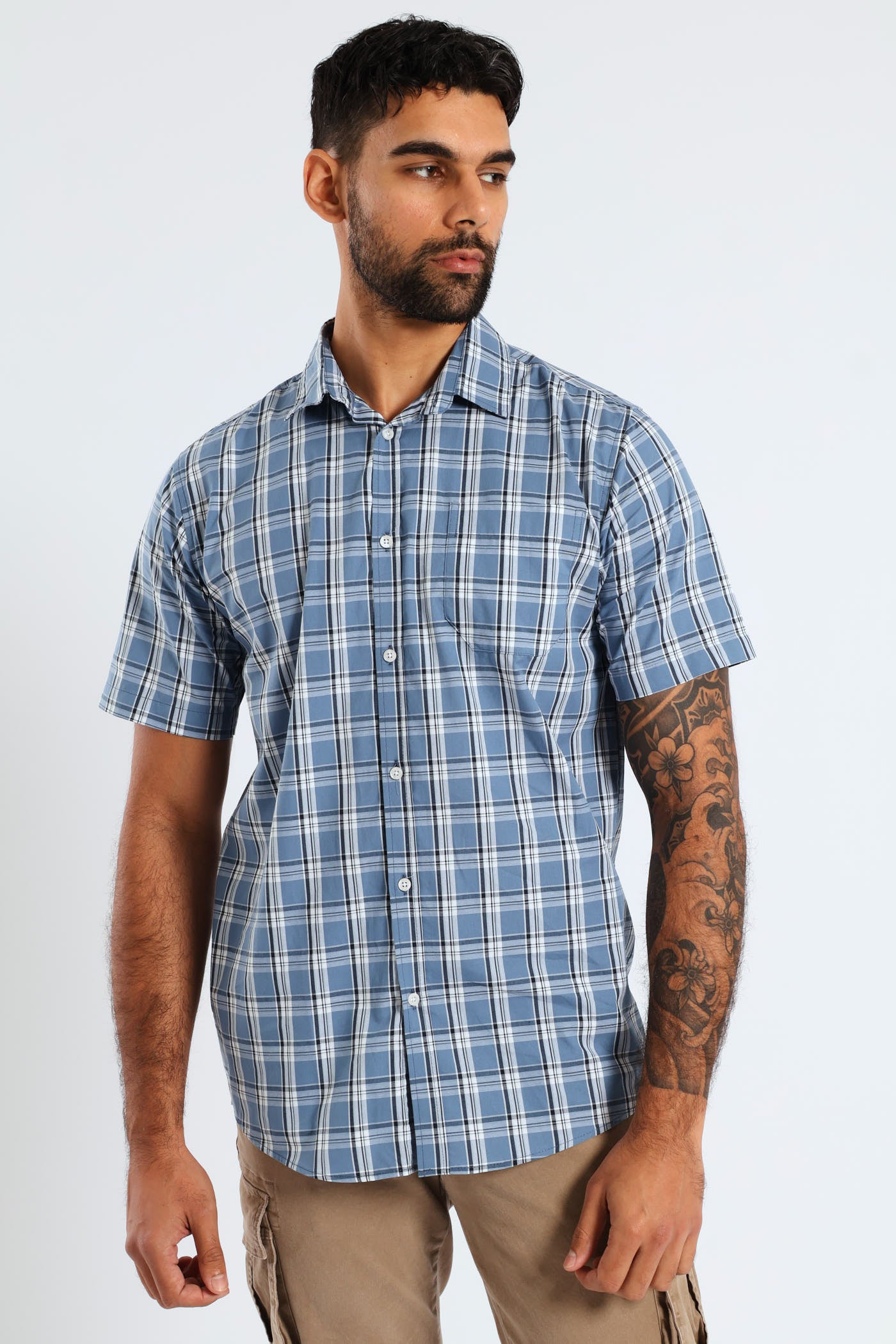 Mens Check Shirt - Steel Blue/Navy – Edgars