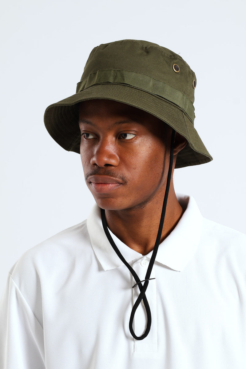 Draw String  Bucket Hat - Olive