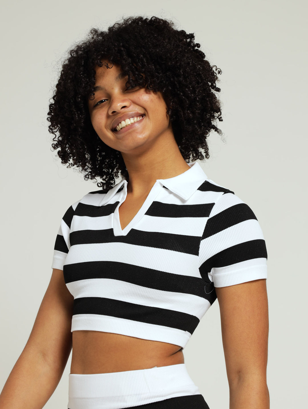 Girls Stripe Seamless Golfer - Black/White