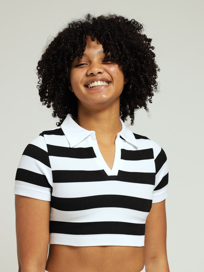 Girls Stripe Seamless Golfer - Black/White