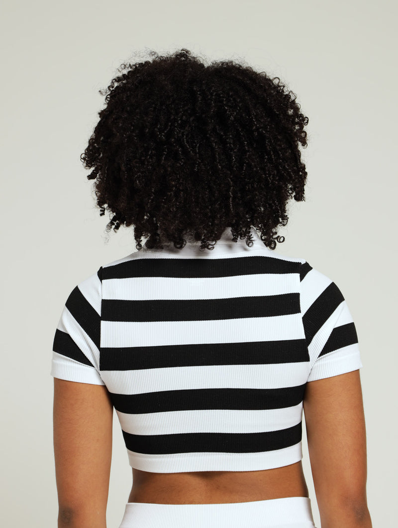 Girls Stripe Seamless Golfer - Black/White