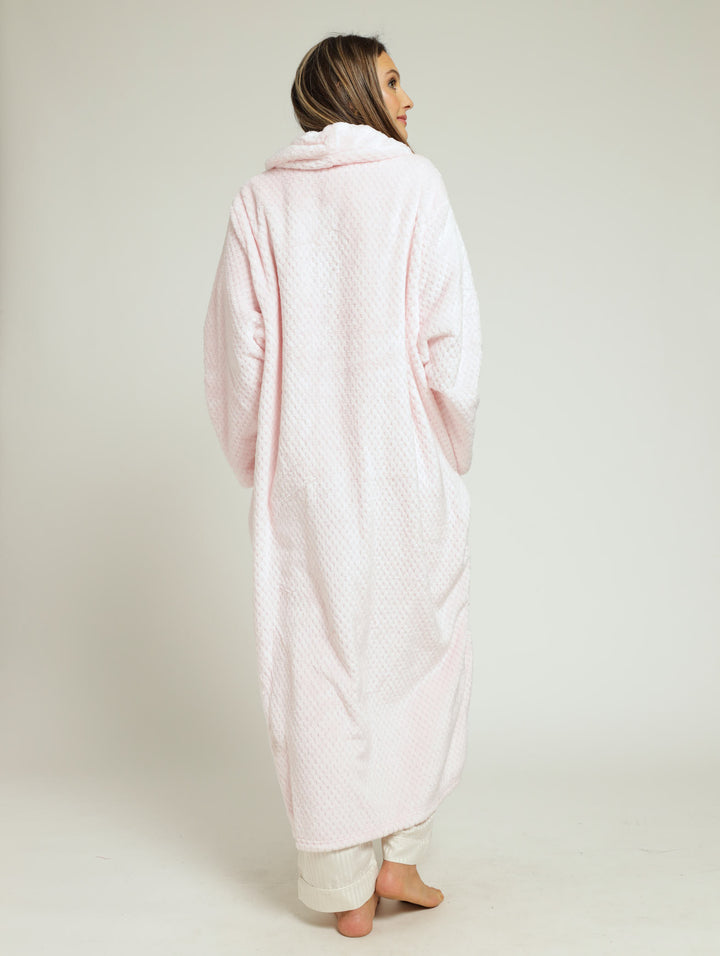 Shawl Collar Waffle Zip Through Gown - Pink