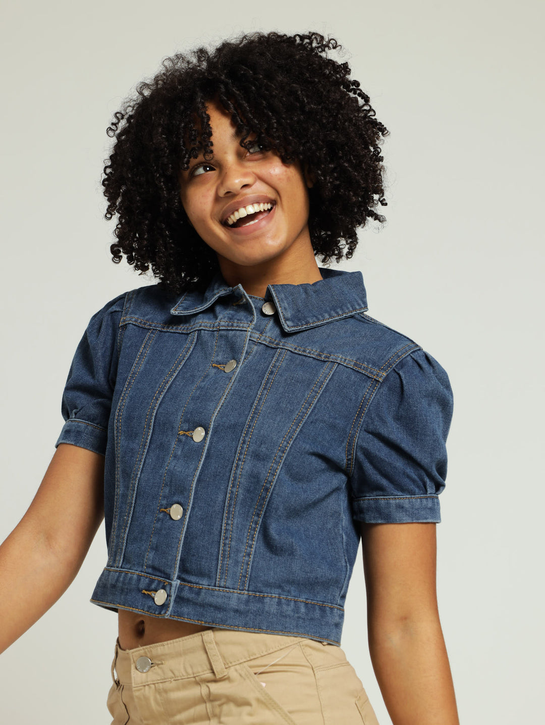 Girls Puff Sleeve Denim Jacket Dark Wash InkGirls – Edgars