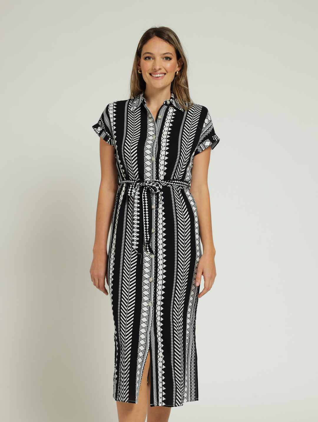 Belted Midaxi Shirt Dress White/Black
