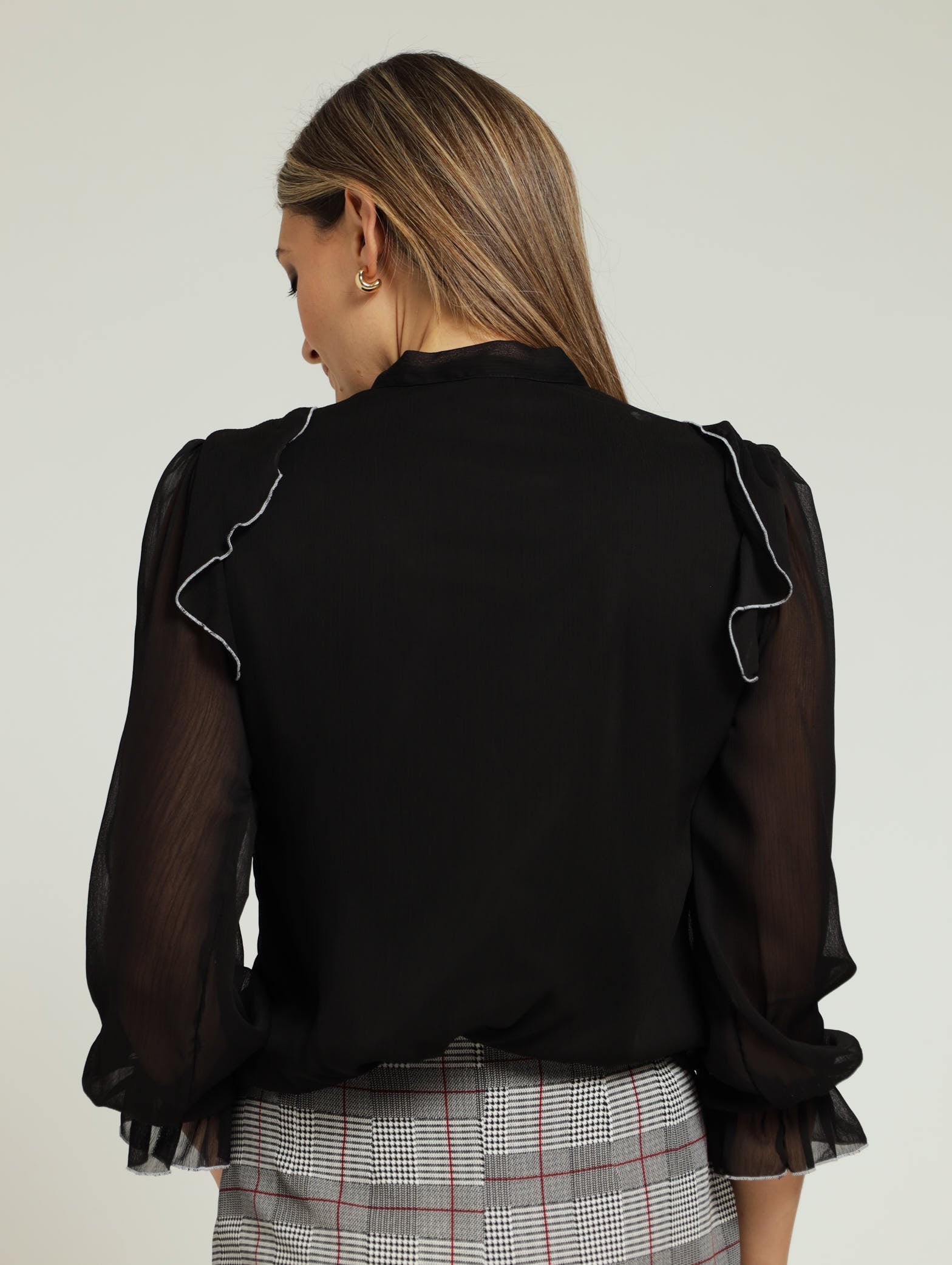 Ladies Kitty Bow Ruffle Blouse - Black – Edgars