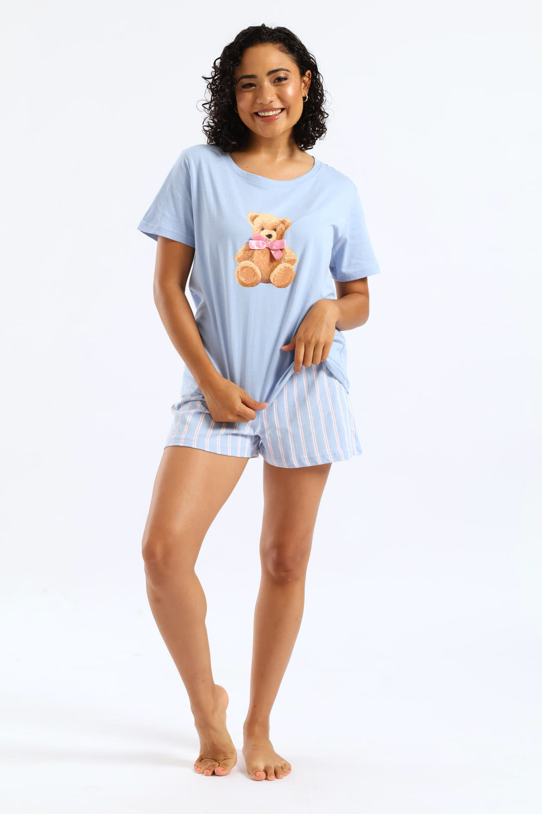 Teddy Bow Knit Short Set - Blue