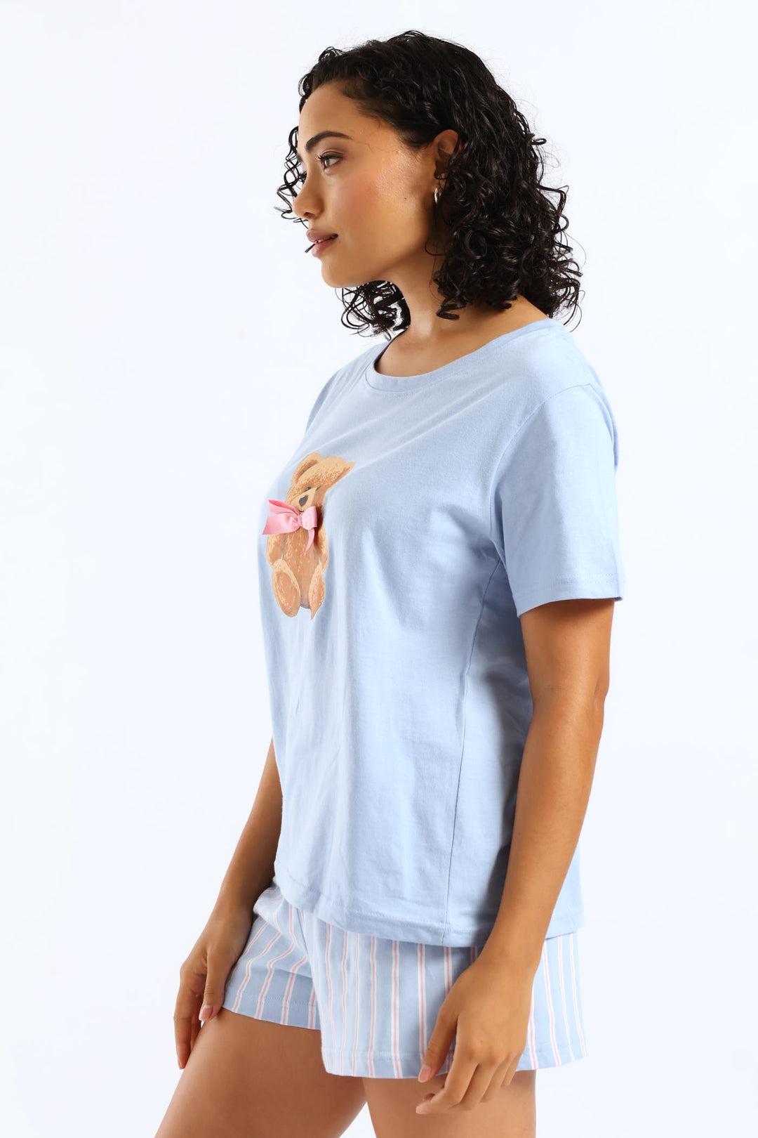 Teddy Bow Knit Short Set - Blue