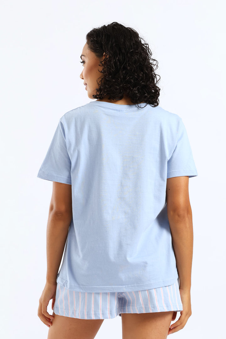 Teddy Bow Knit Short Set - Blue