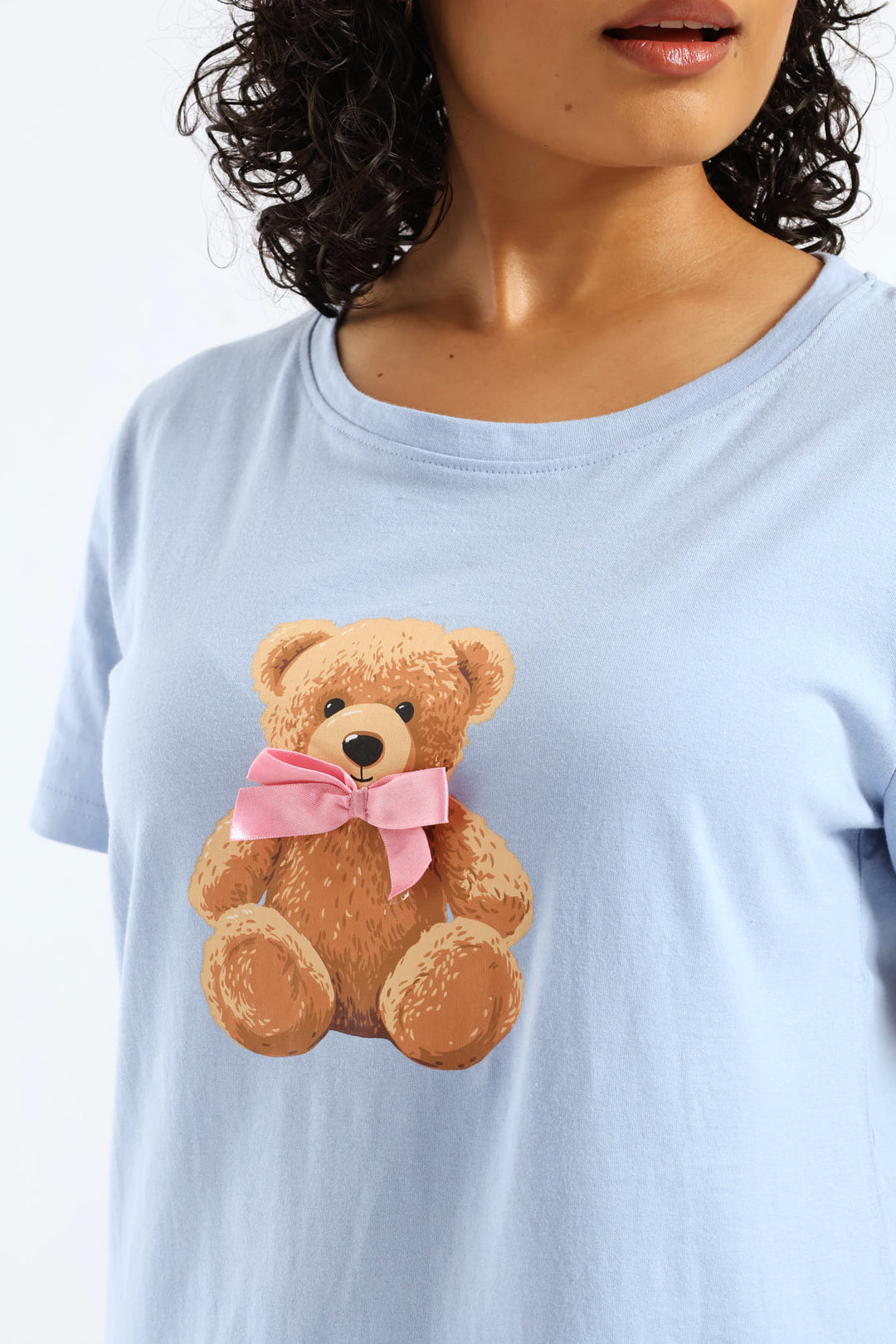 Teddy Bow Knit Short Set - Blue