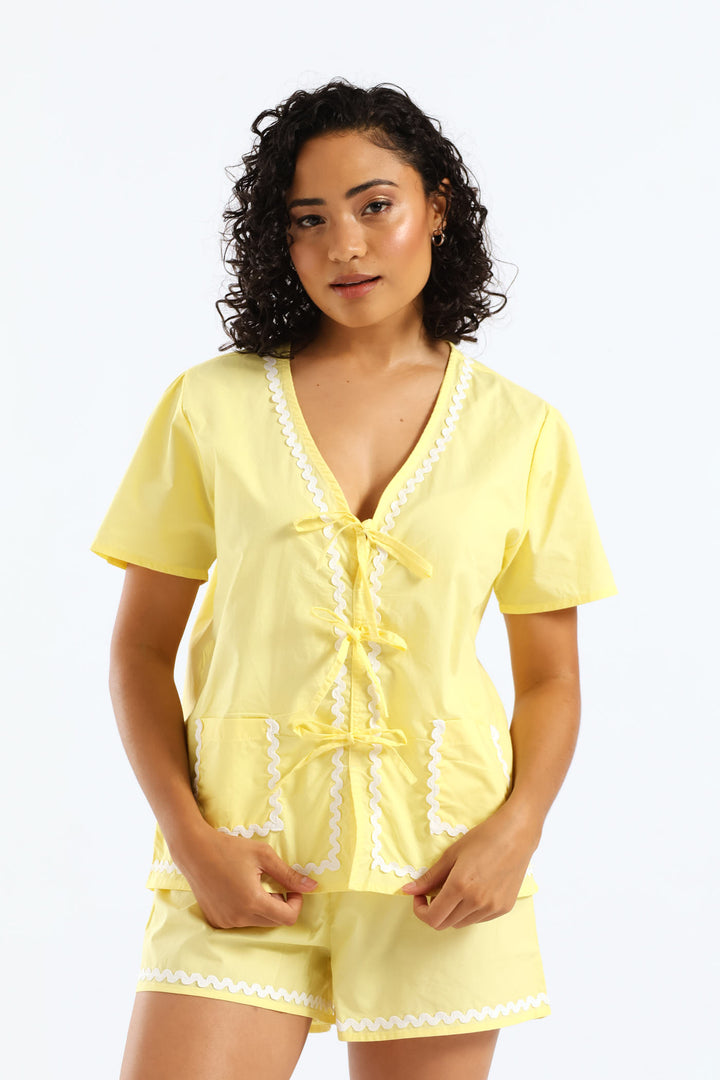 Tie Front Detail Sleep Set - Yellow