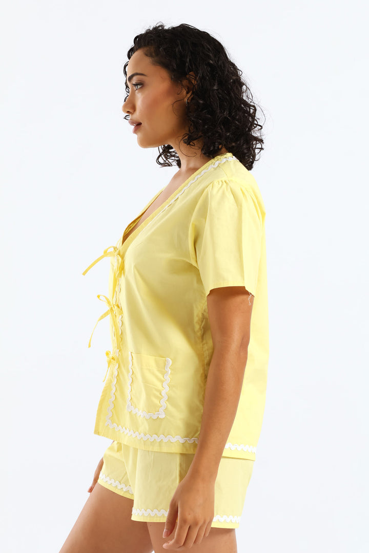 Tie Front Detail Sleep Set - Yellow