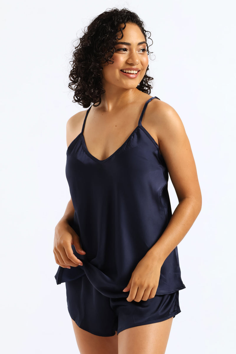 Satin Cami Short Set - Navy