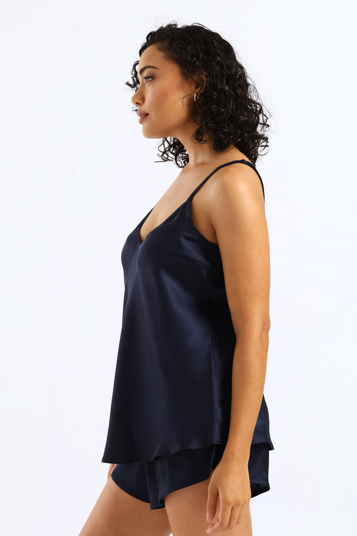 Satin Cami Short Set - Navy