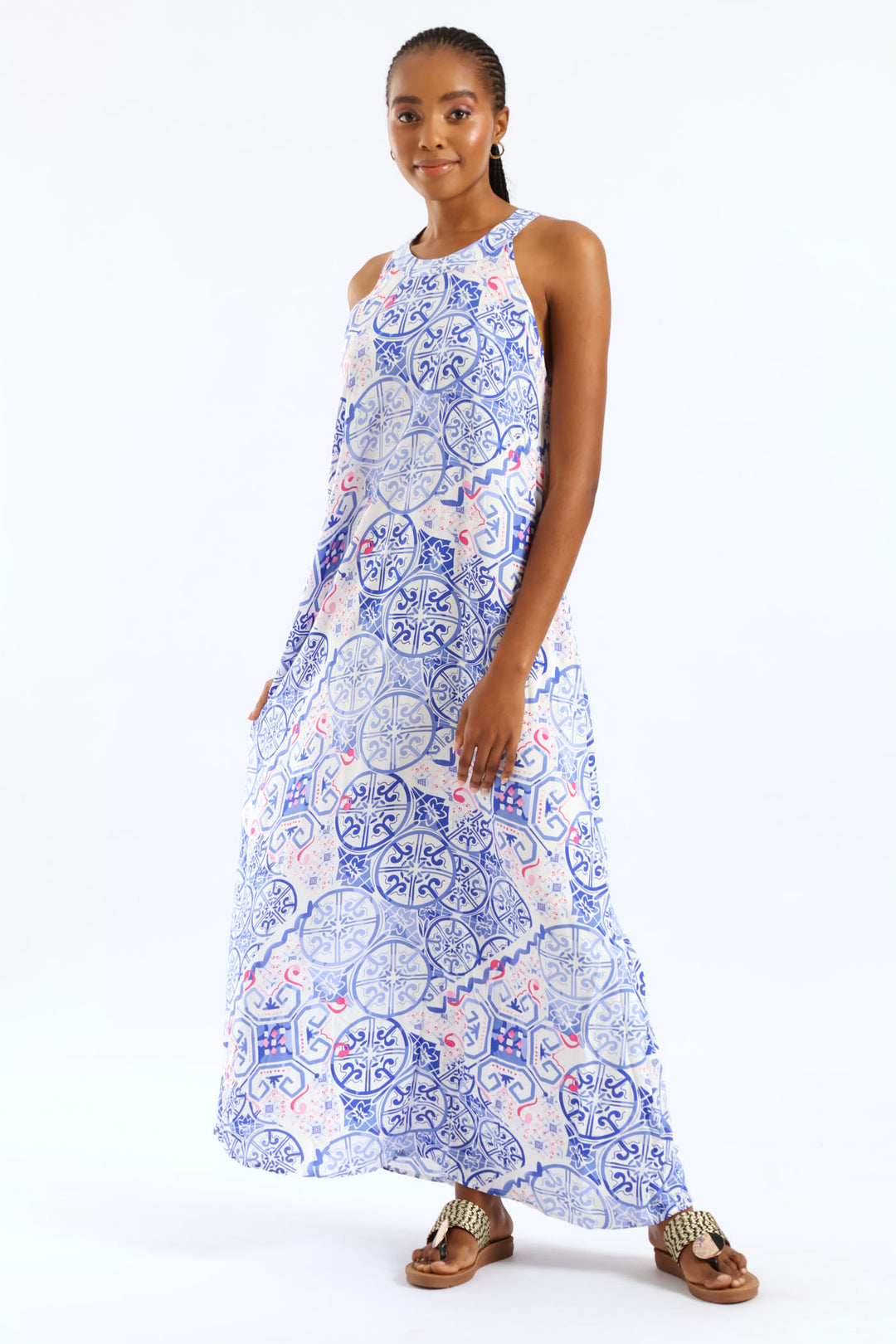 Ladies Halter Neck Maxi Dress - White/Blue Edgars Ladies Halter Neck Maxi Dress - White/Blue Edgars