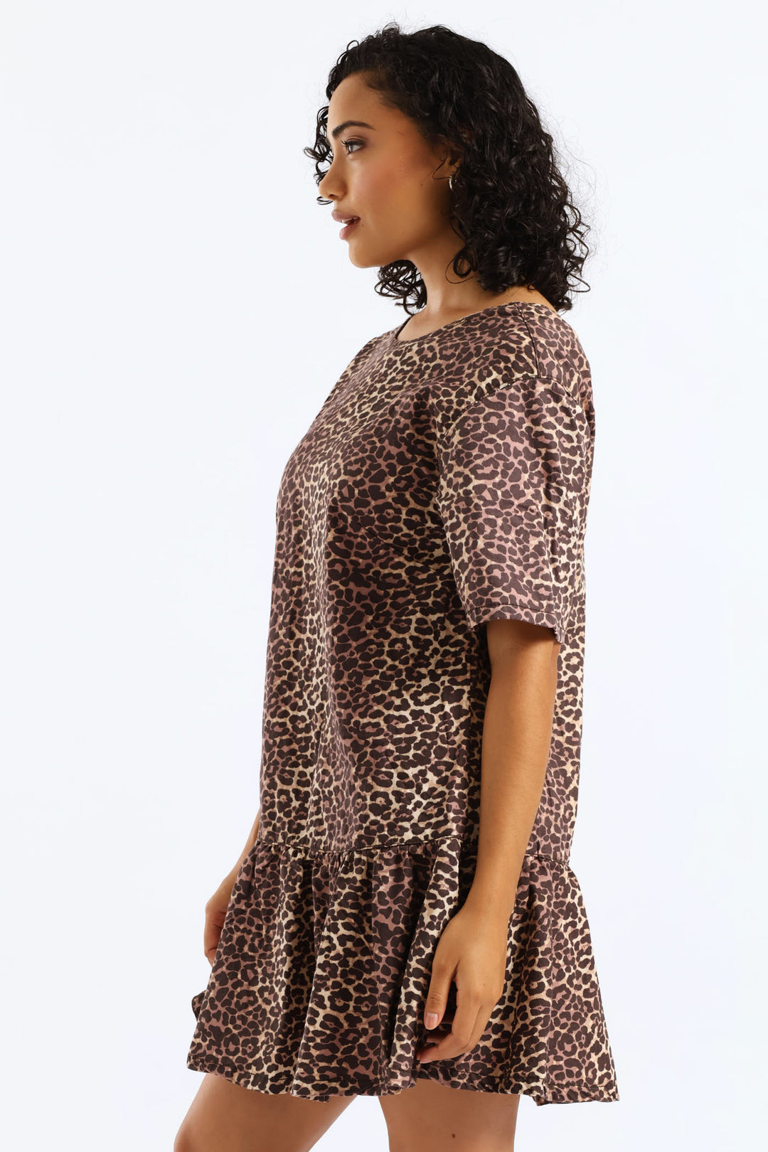 Leopard Denim Dress - Brown