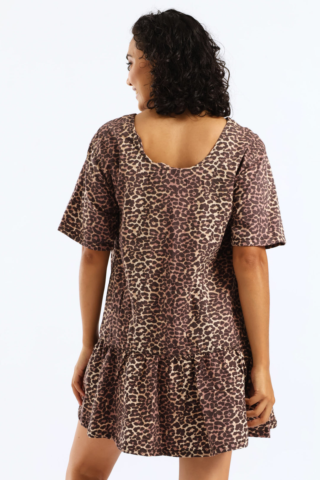 Leopard Denim Dress - Brown