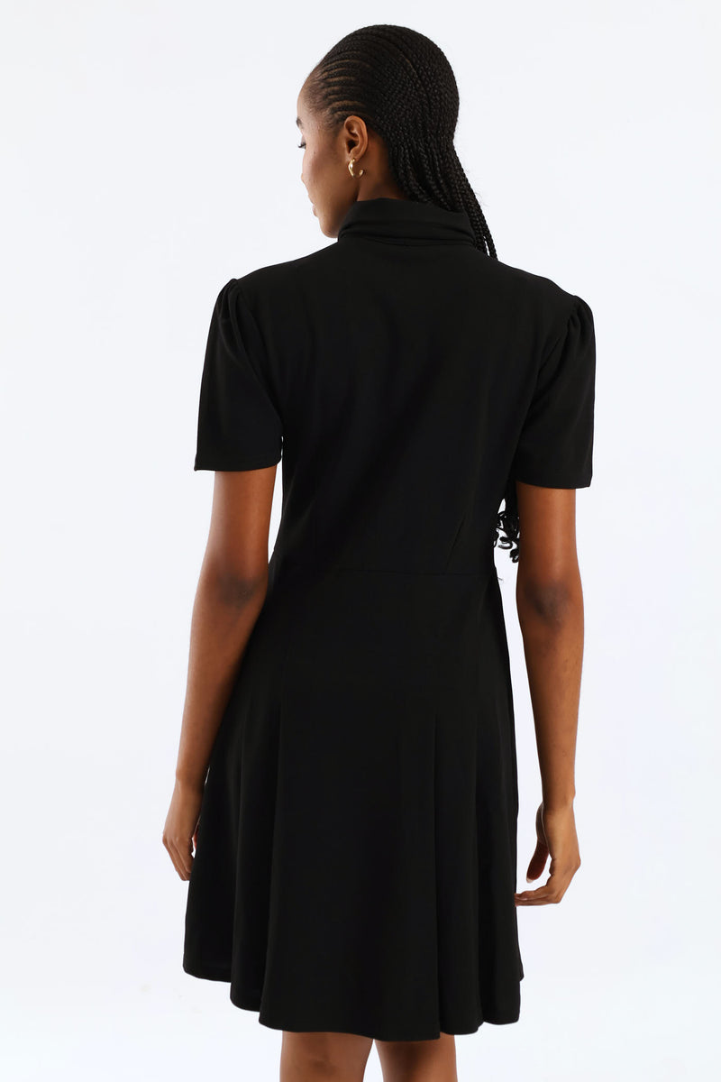 Box Pleated Preppy Dress - Black