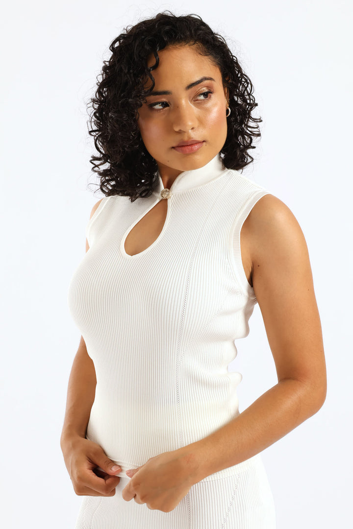 Malia Mock Neck Sleeveless Sweater - Cream