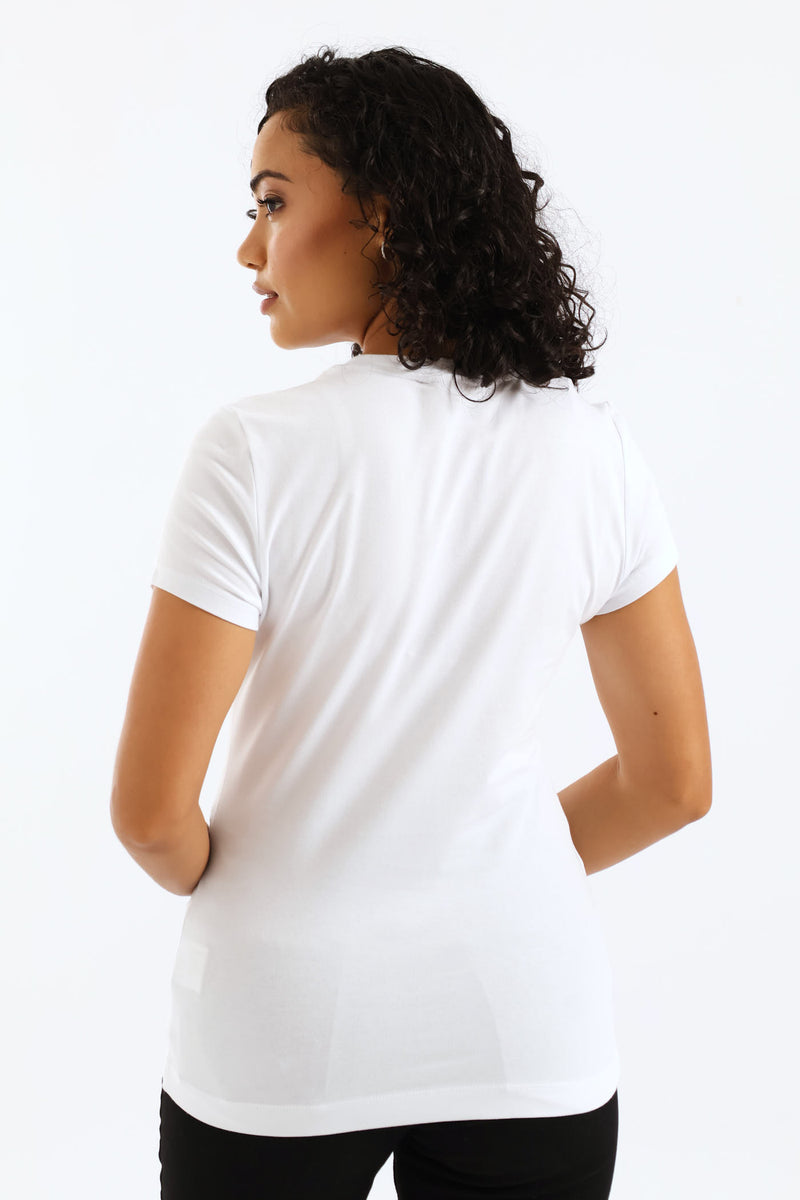 Logo String Pearl Beads Tee - White