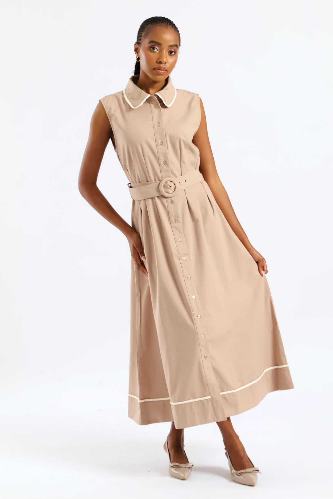 Peterpan Darted Waisted Maxi Dress - Taupe/Cream
