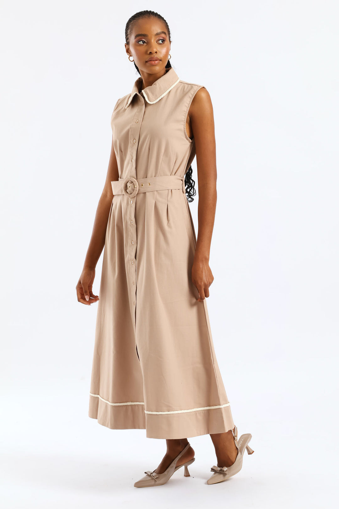 Peterpan Darted Waisted Maxi Dress - Taupe/Cream