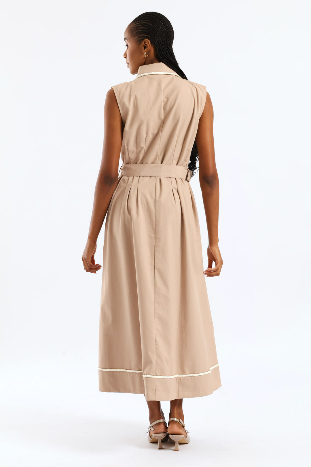 Peterpan Darted Waisted Maxi Dress - Taupe/Cream