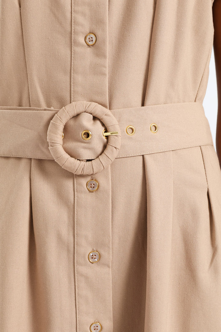 Peterpan Darted Waisted Maxi Dress - Taupe/Cream