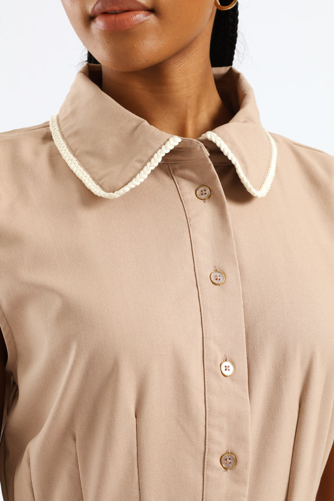 Peterpan Darted Waisted Maxi Dress - Taupe/Cream