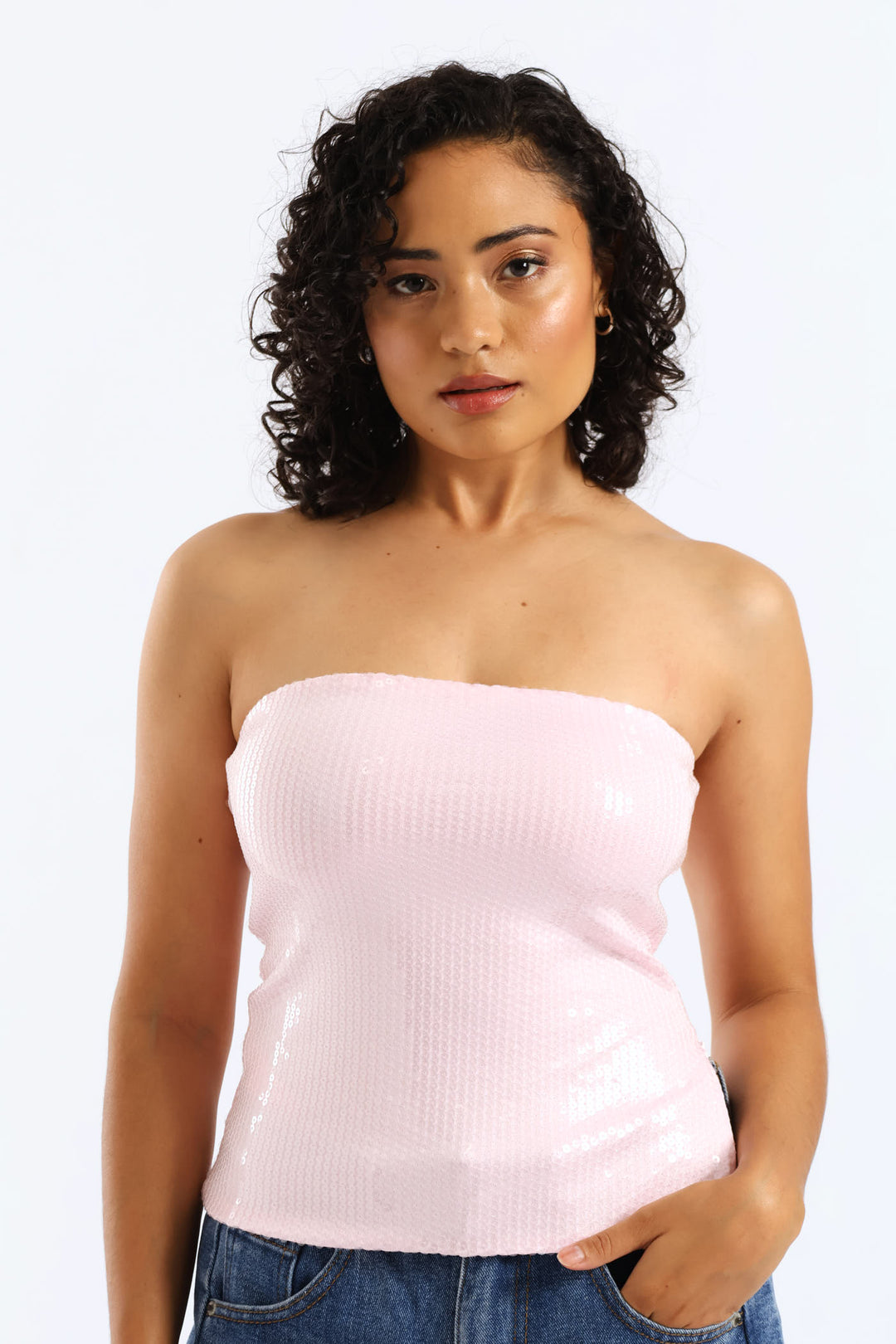 Sequin Crop Tube Top - Pink
