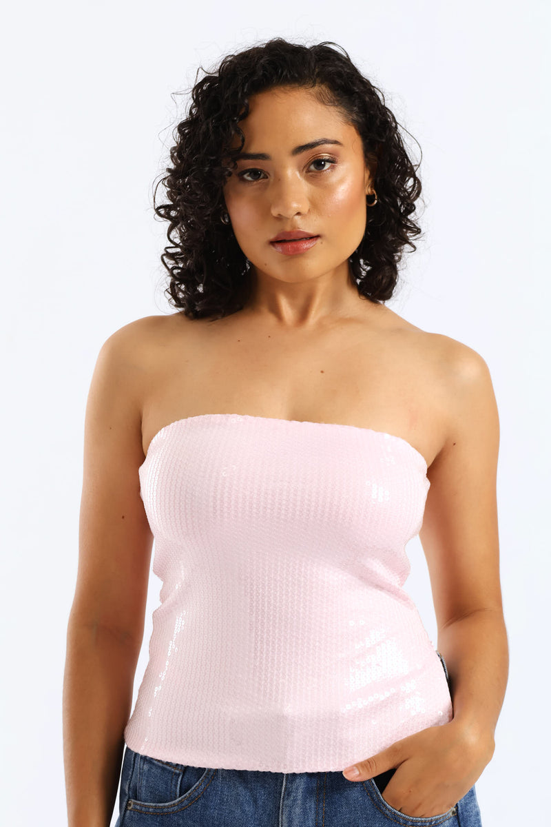 Sequin Crop Tube Top - Pink