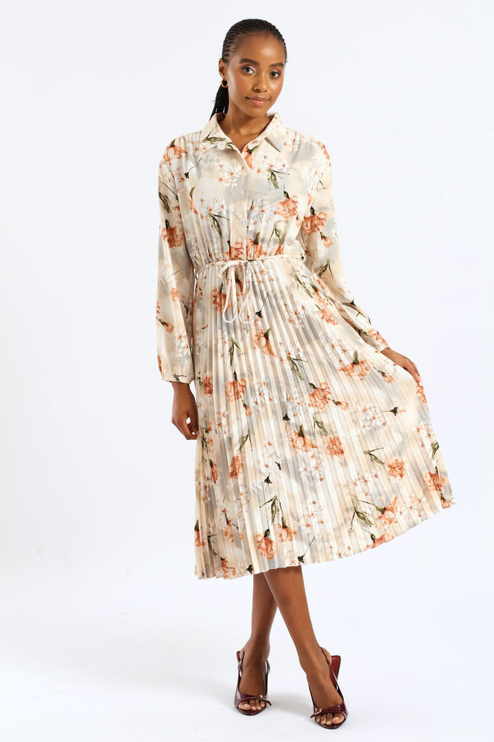 Crepe Pleated Maxi Dress - Cream