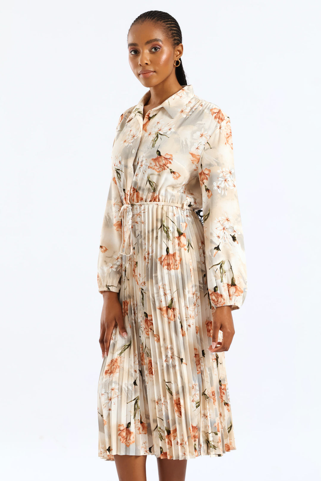 Crepe Pleated Maxi Dress - Cream