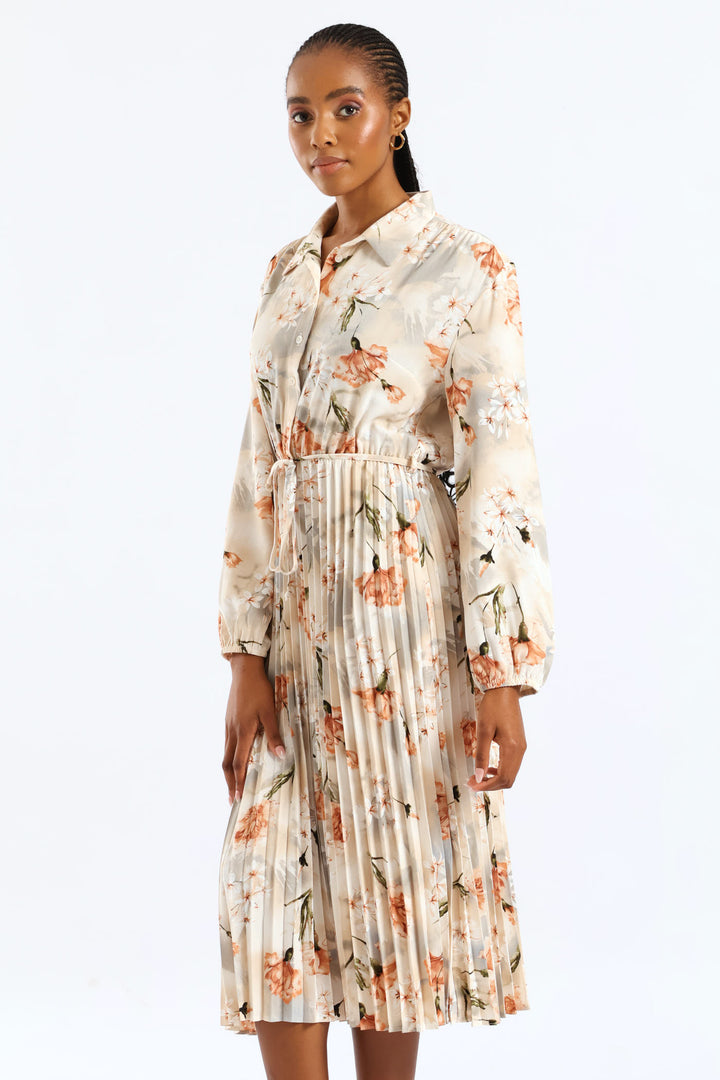 Crepe Pleated Maxi Dress - Cream