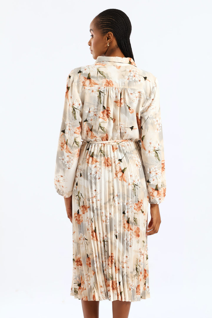 Crepe Pleated Maxi Dress - Cream