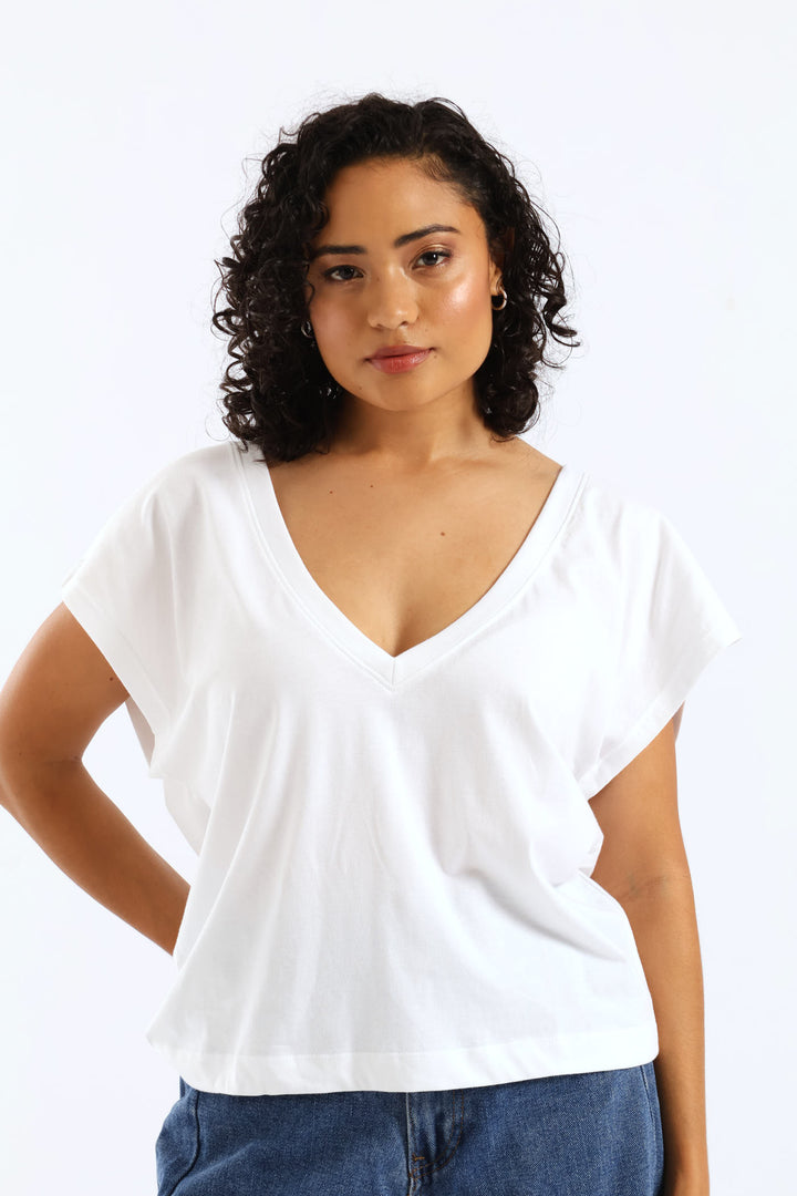 Boxy V-Tee - White