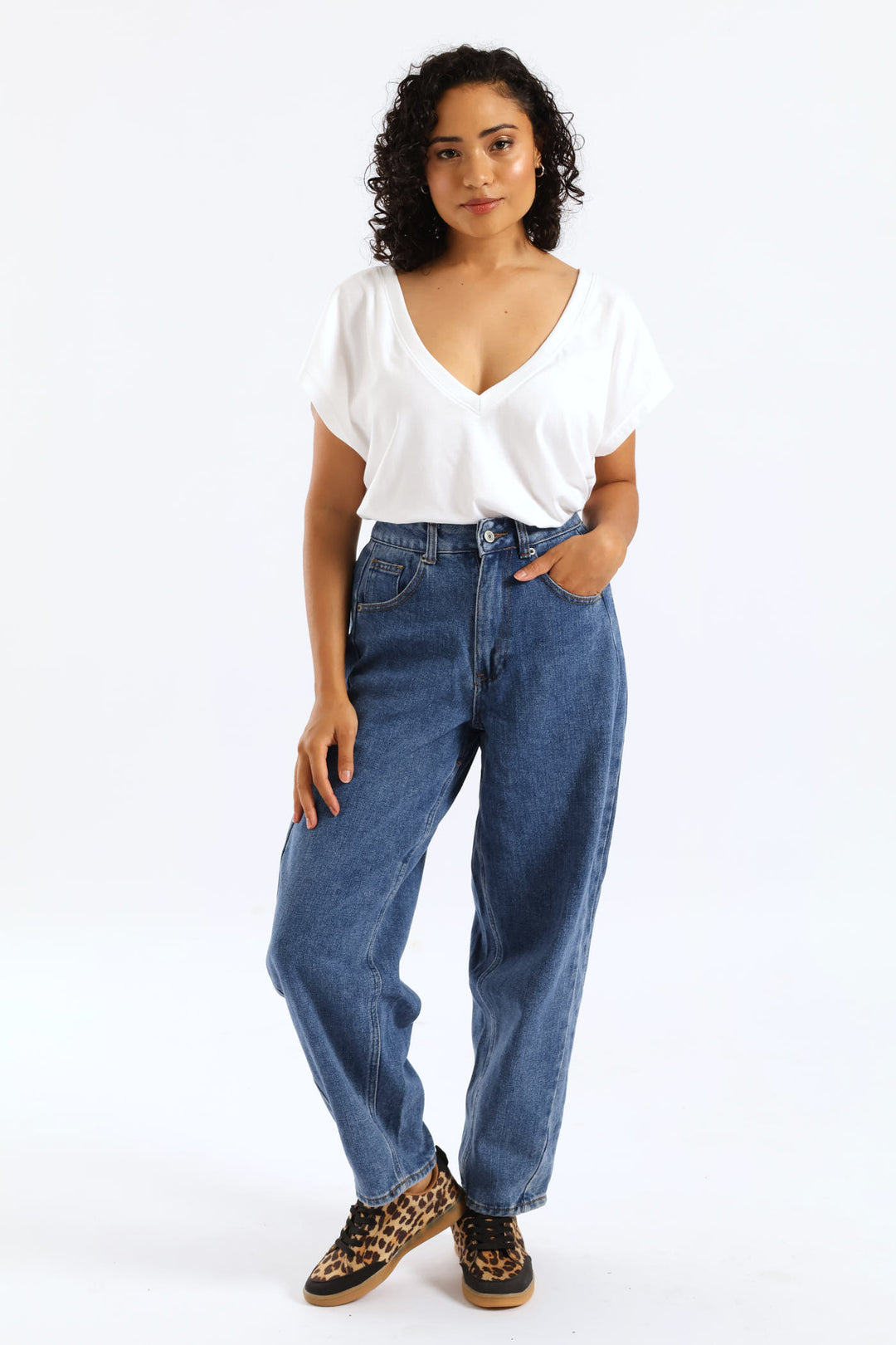 Side Panel Barrel Denim - Mid Blue