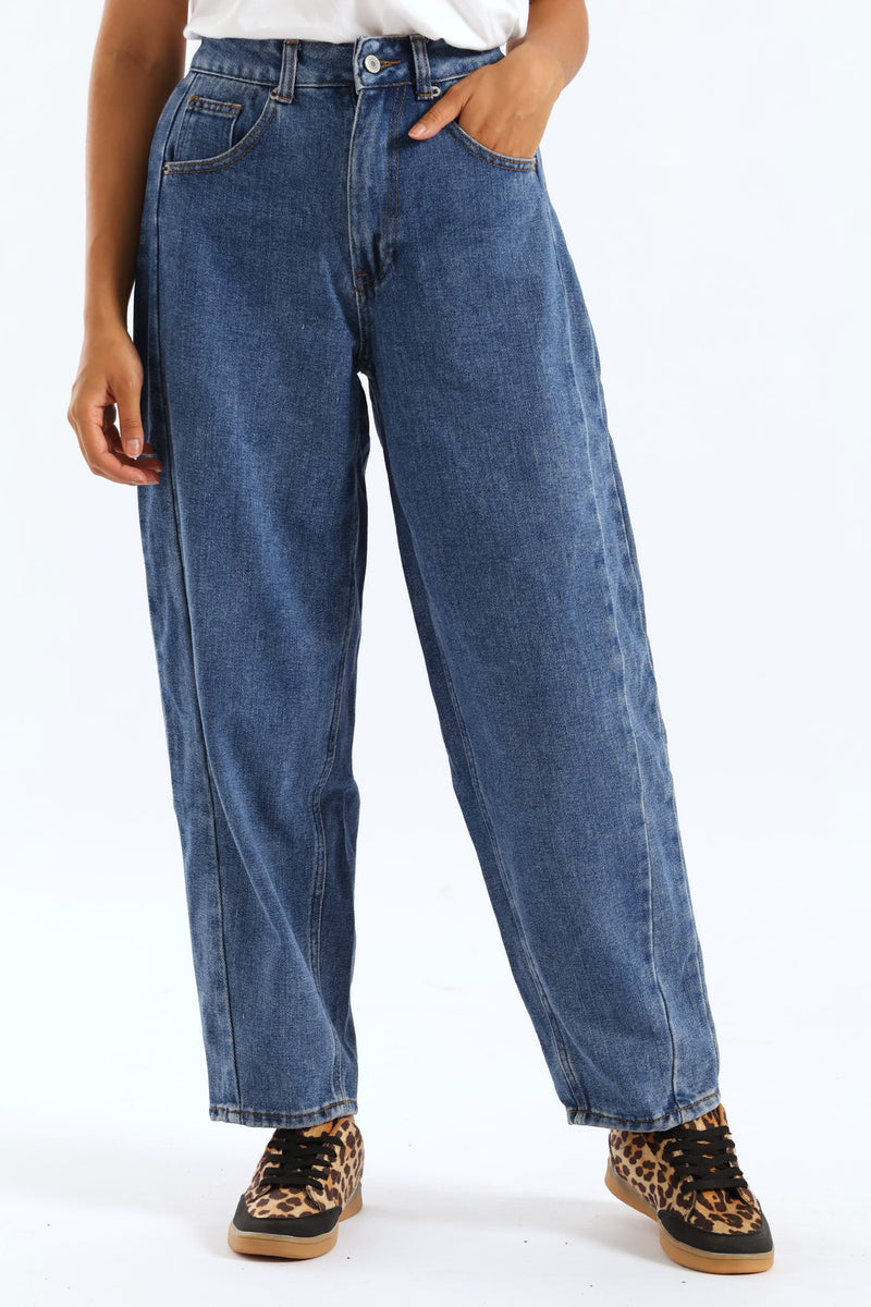 Side Panel Barrel Denim - Mid Blue