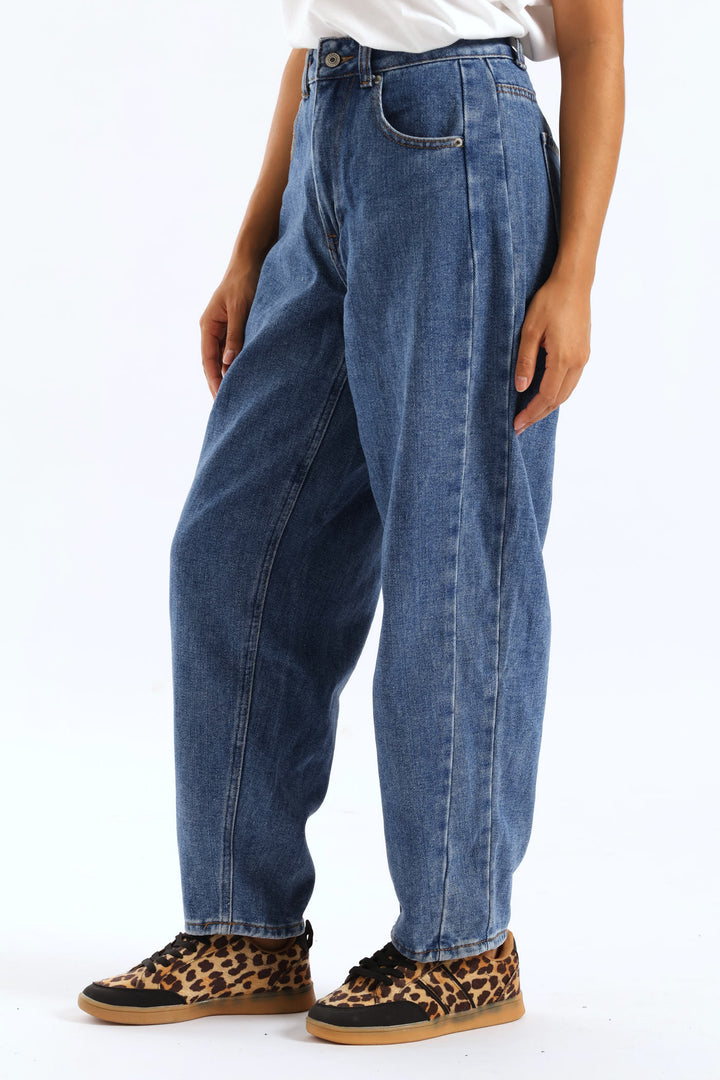 Side Panel Barrel Denim - Mid Blue