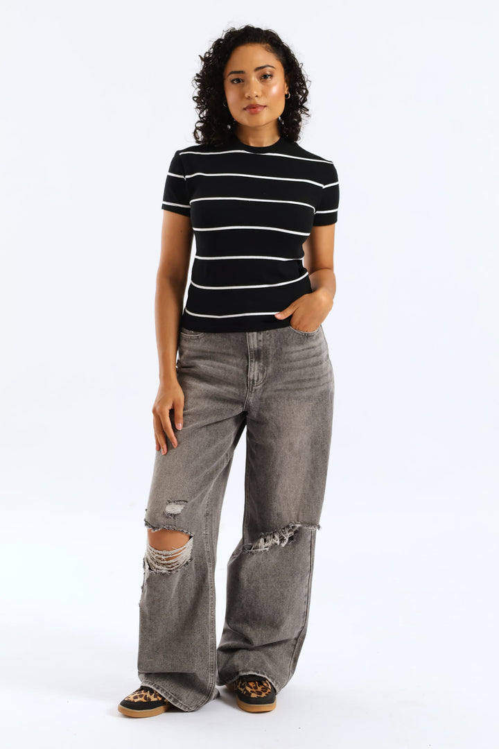 Yarn-Dye Stripe Tee - Black