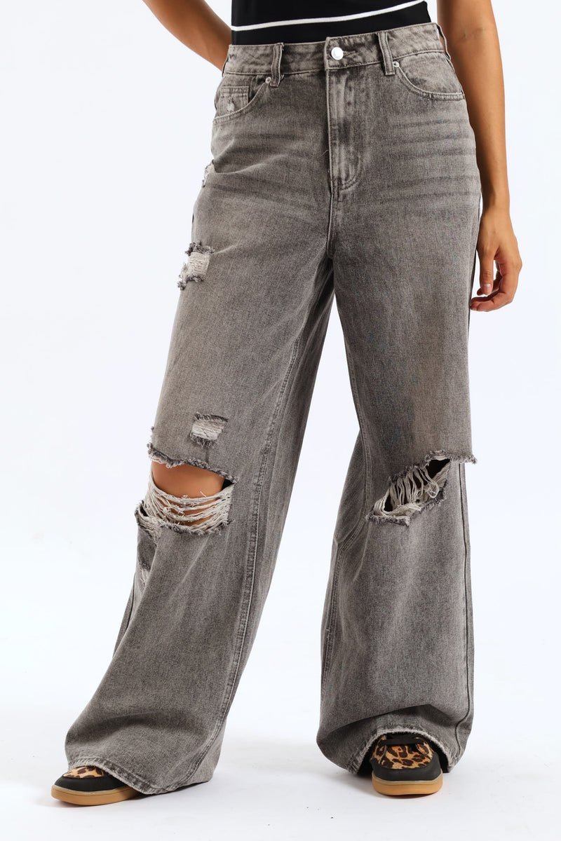 Ripped Baggy Jean - Grey