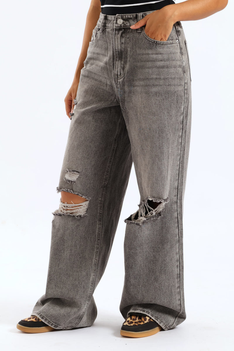 Ripped Baggy Jean - Grey