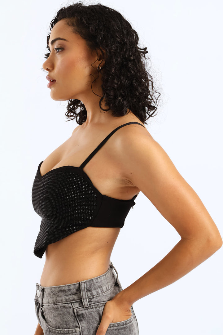 Heart Rhinestone Cropped Cami - Black
