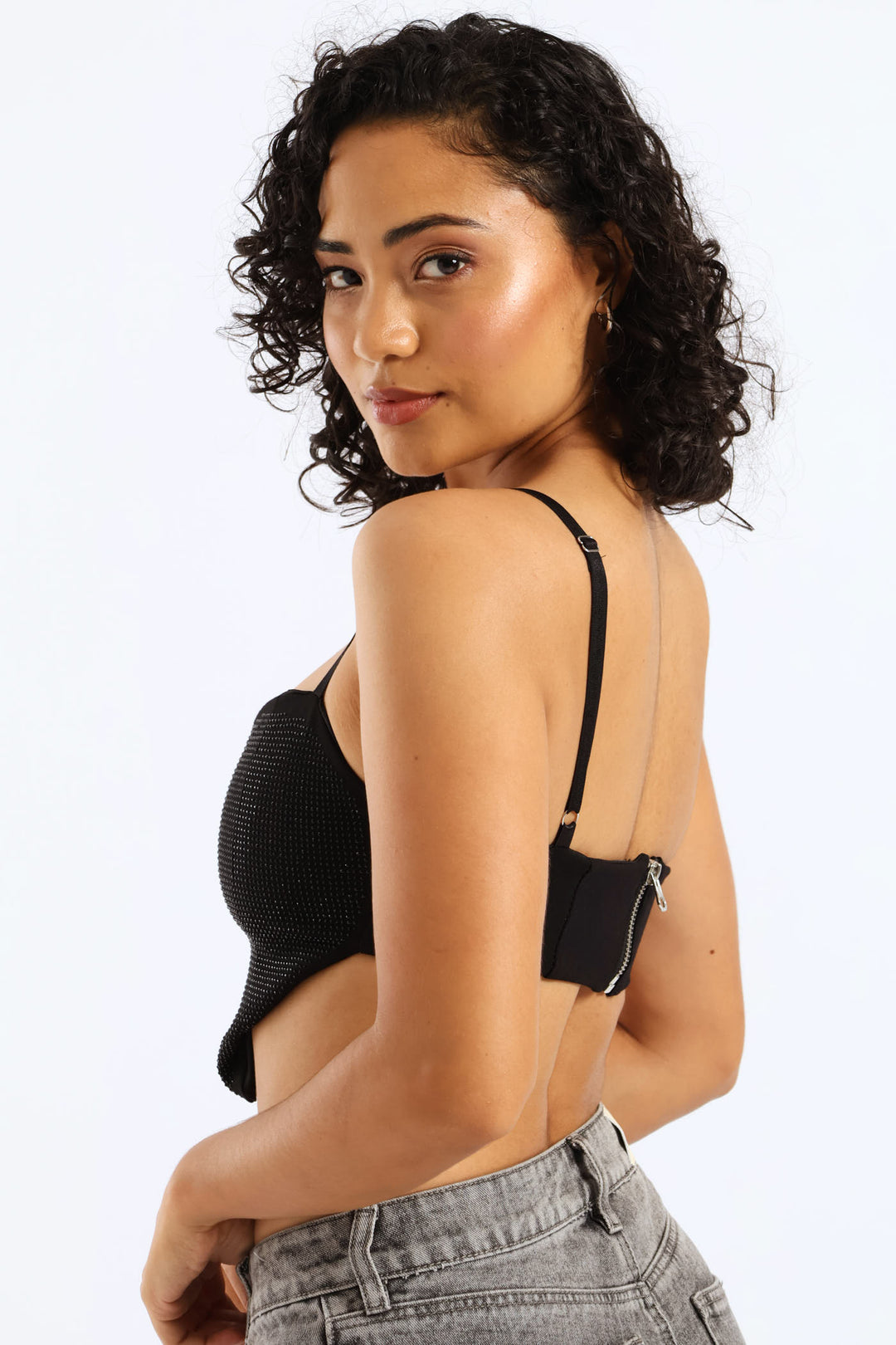 Heart Rhinestone Cropped Cami - Black