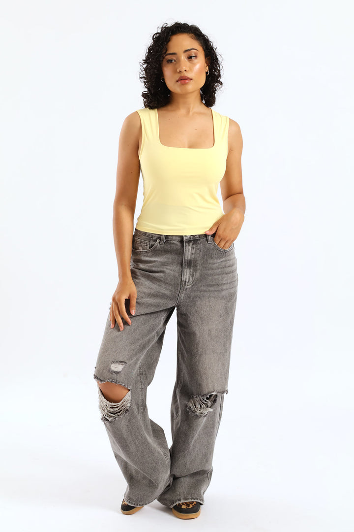 Skin Tight Square Neck Tank Top - Yellow