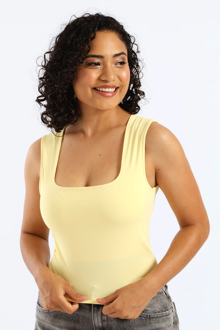 Skin Tight Square Neck Tank Top - Yellow