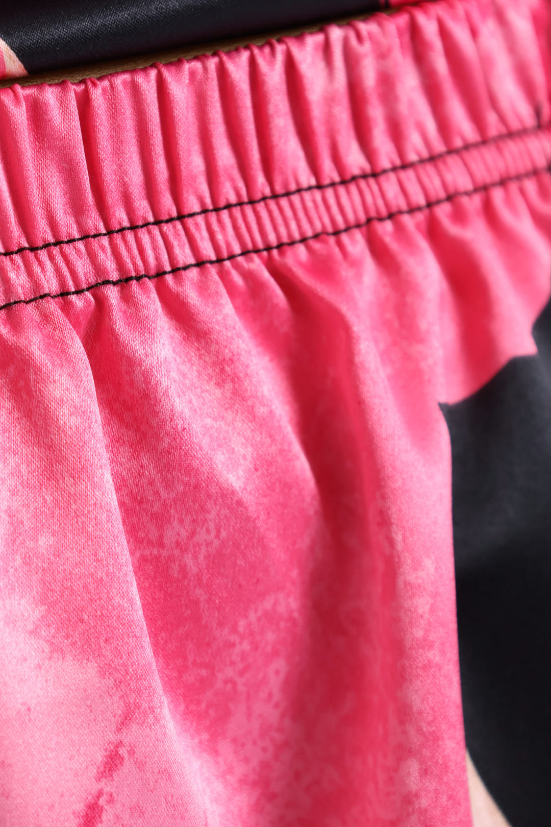 Lace Trim Floral Satin Cami & Short Set - Black/Pink