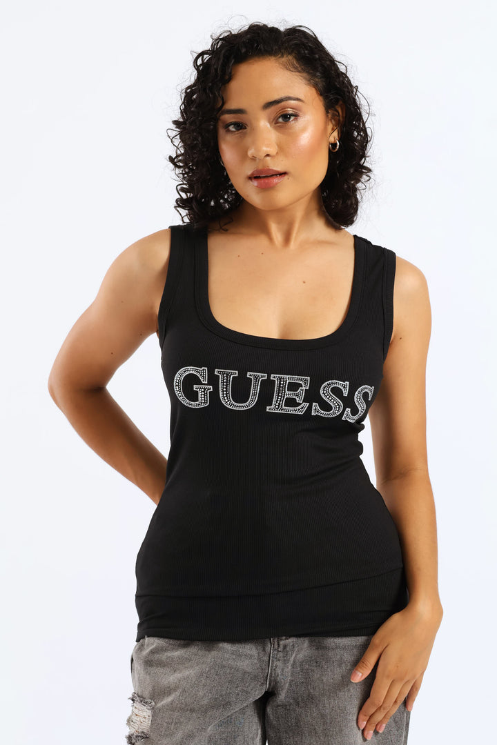 Embellished Logo Tank Top - Black